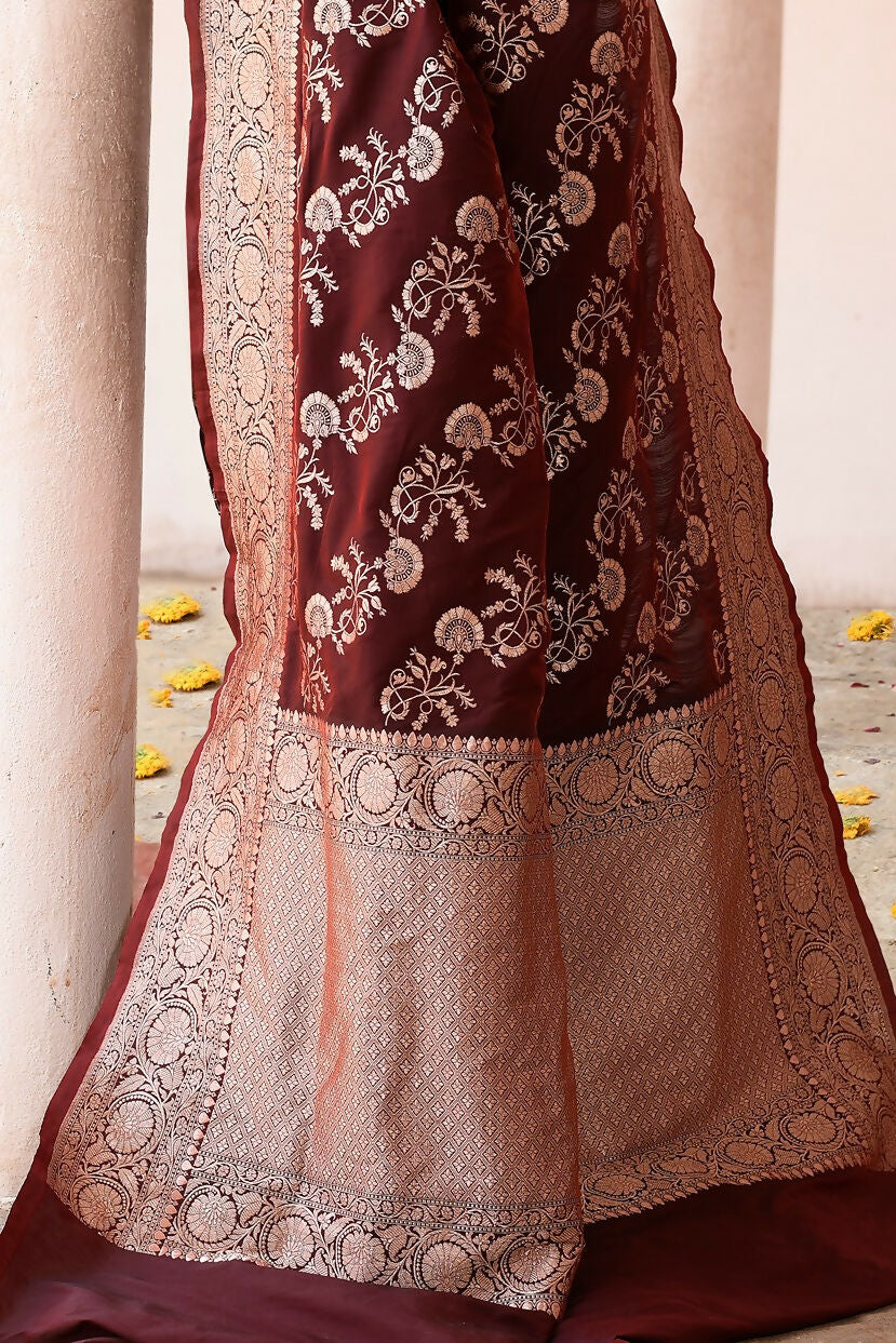 Joban Fashion Coco Brown Banarasi Soft Pure Handloom Banarasi Silk Saree | Grocsy