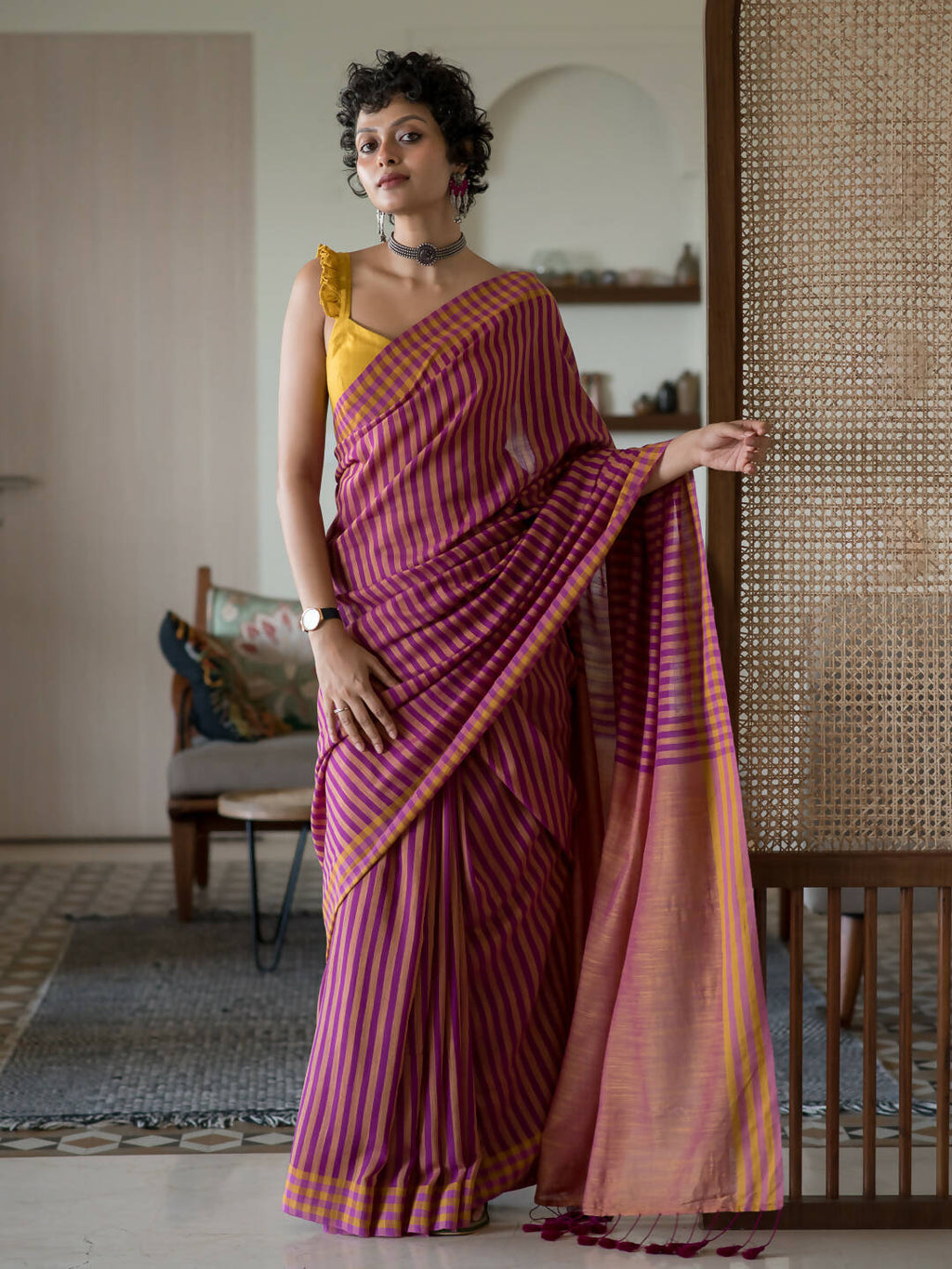 Suta Mustard Woven Design Pure Cotton Saree | Grocsy