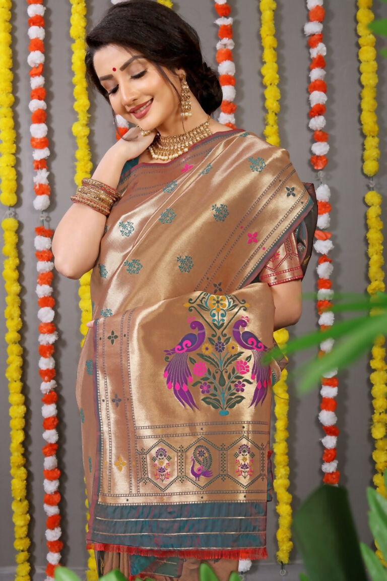 Jyoti Fashion Women's Grey Paithani Silk Zari Woven Saree with Blouse | Grocsy