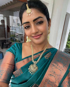 DEIANA'S Beautiful Designer Golden zari Soft Lichi Silk Saree - Blue | Grocsy