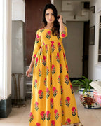 Partywear Designer Gold Yellow Pure Maslin Gown - Anbazaar | Grocsy