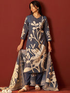 Indo Era Women Floral Printed Beads and Stones Kurta with Trousers & Dupatta Kurta Sets | Grocsy