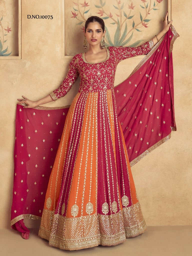 Vastranavya Stunning Red Georgette Gota Sequins A-Line Anarkali Suit | Grocsy