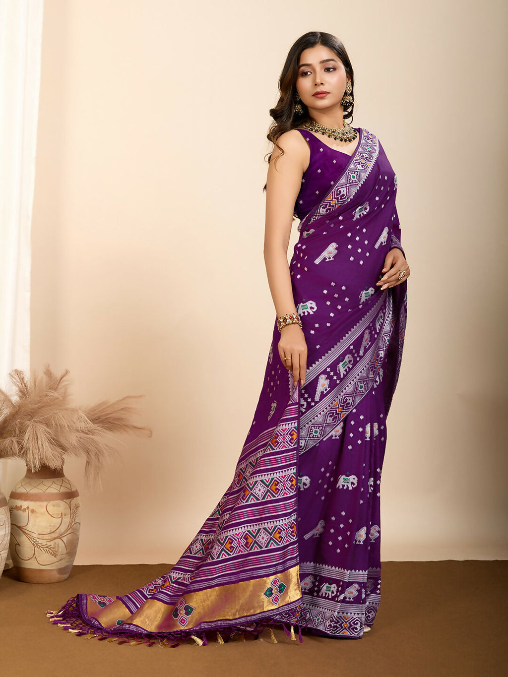 Purple Soft Silk Woven Meenakari Designer Saree - Vedanti | Grocsy