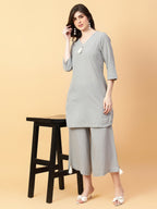 Joban Fashion Grey Cotton Khatha & Hand Work Co-ord Set | Grocsy