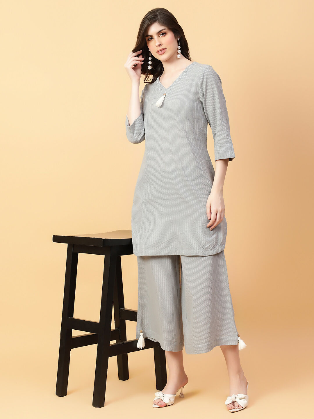 Joban Fashion Grey Cotton Khatha & Hand Work Co-ord Set | Grocsy