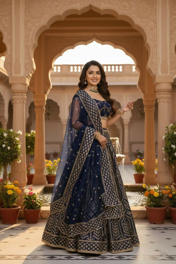 Lehenga Mart Designer Indian Wedding Lehenga Choli-Blue | Grocsy
