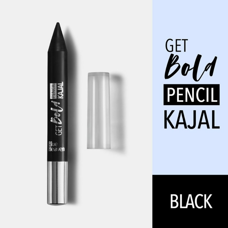Blue Heaven Get Bold Pencil Kajal With Free Sharperner Or Comphor & Castor Oil - Black | Grocsy