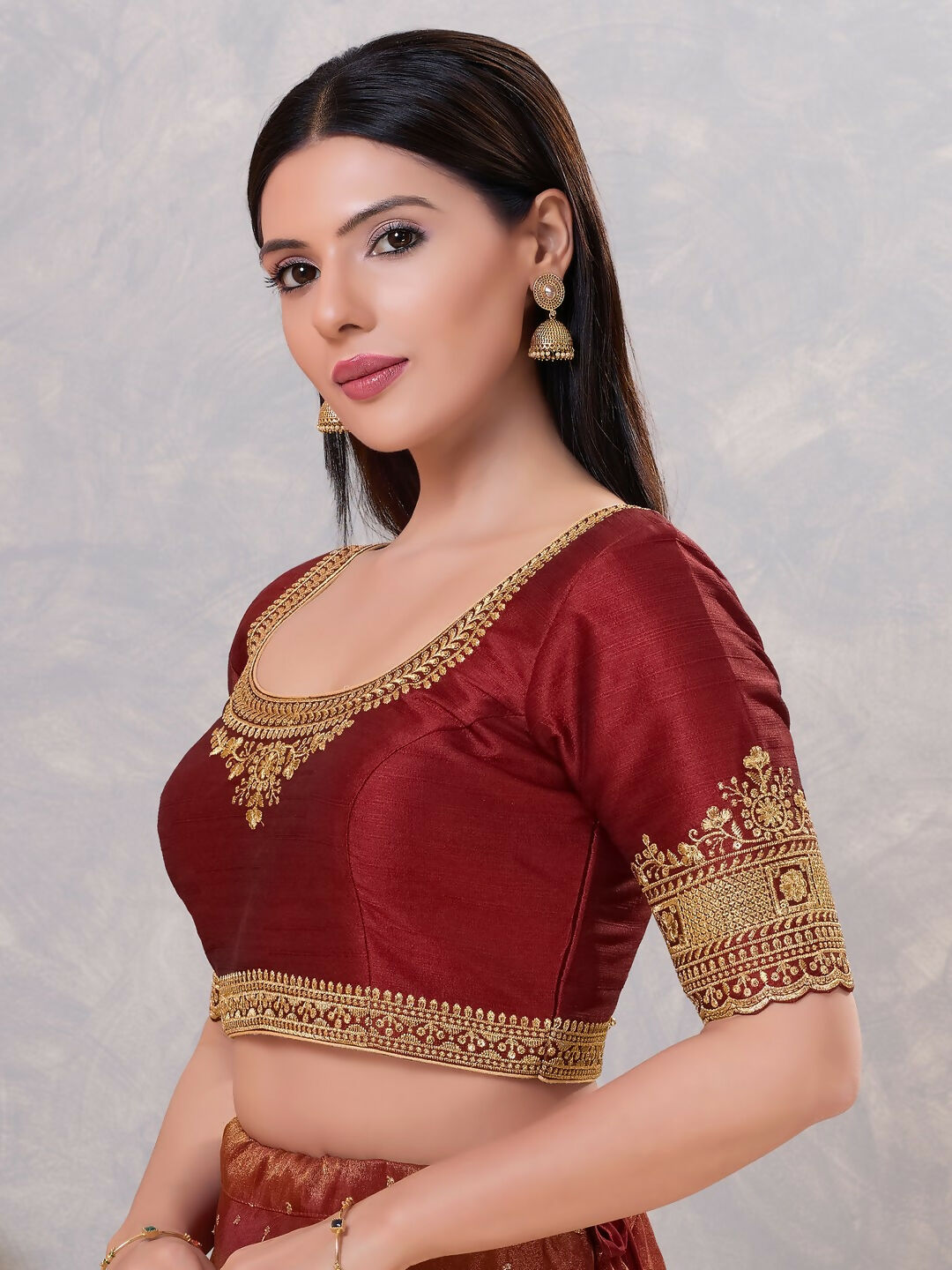 Joban Fashion Women Silk Dark-Maroon Stitched Blouse | Grocsy