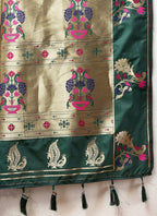 Lorenvalley Fashion Green Soft Paithani Silk Woven Design Gold Zari Meenakari Weaving Saree | Grocsy