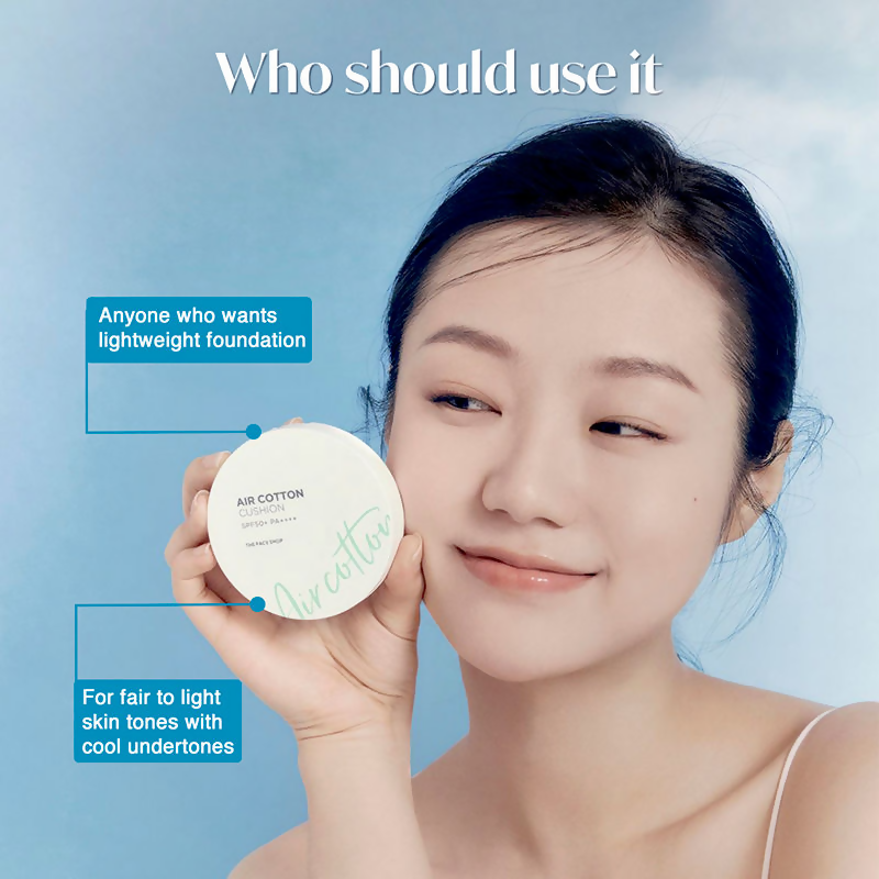The Face Shop Air Cotton Cushion SPF 50+ PA++++ - 201 Light Beige | Grocsy