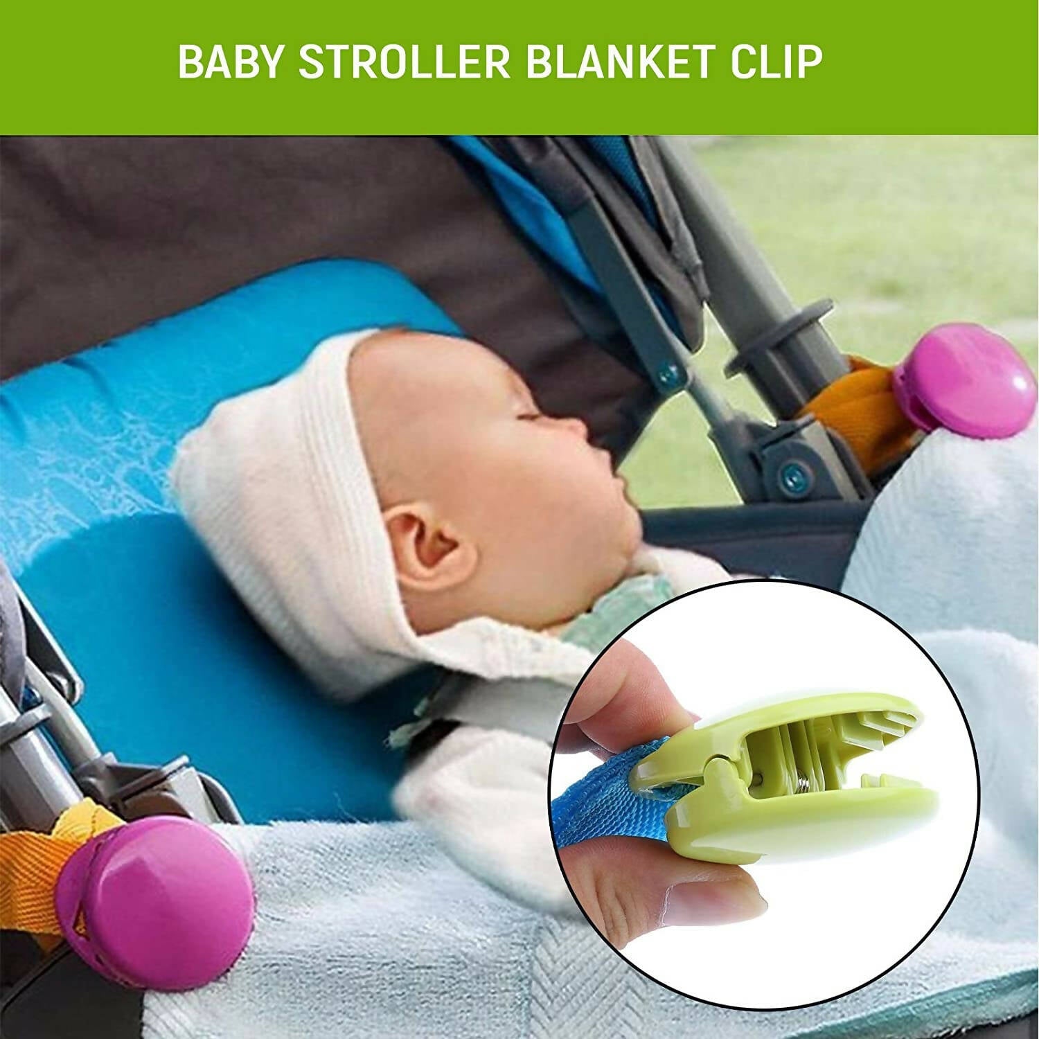 Safe-O-Kid Baby Stroller Clip, Glossy Blanket Clip Stroller, Pram/Buggy Accessories For Baby, Blue | Grocsy