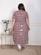 Miravan Women's Plus Size Cotton Floral Printed Cream A-Line Kurta with Buttons | Grocsy