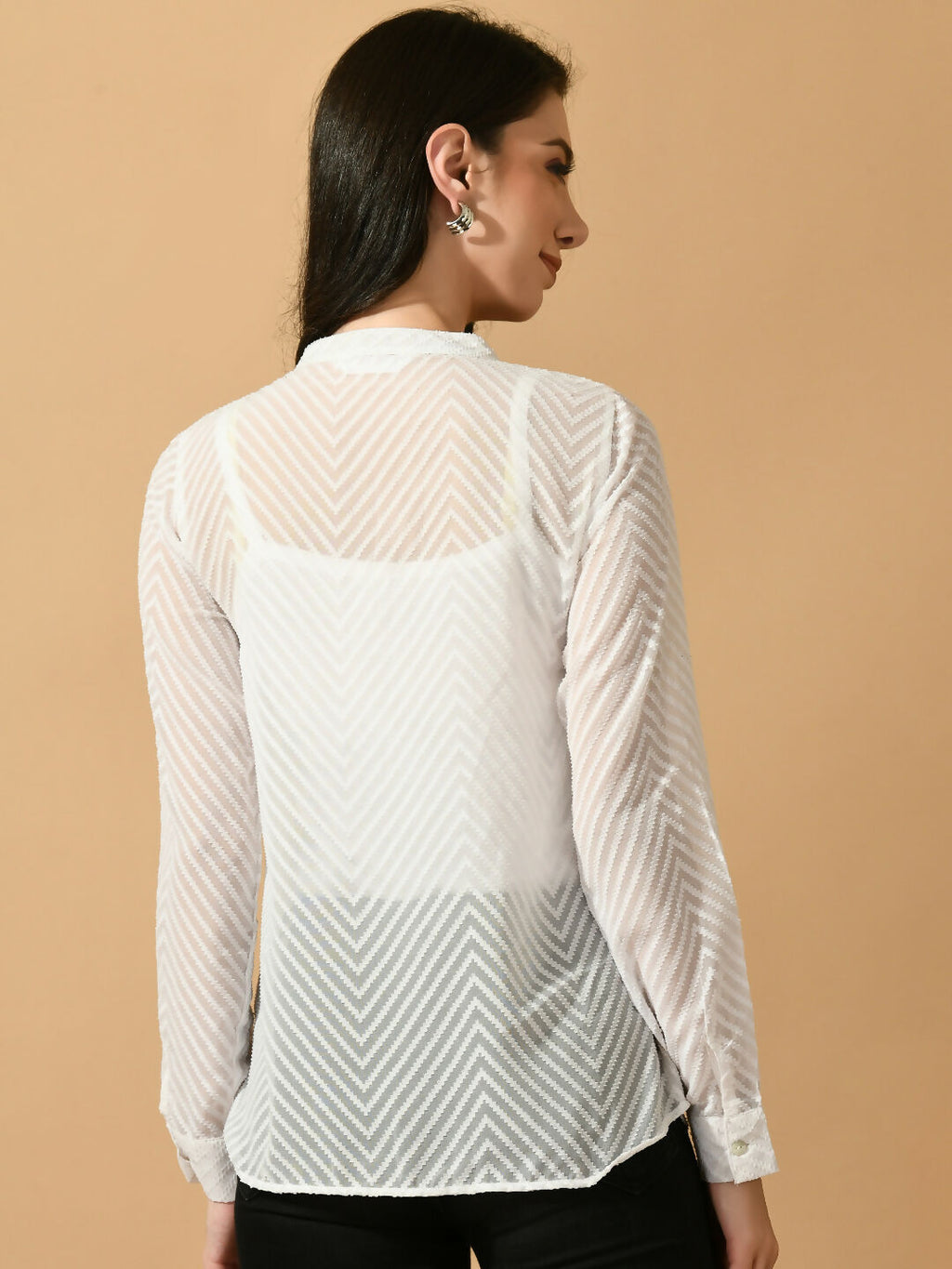 Myshka Women's White Georgette Solid Sheer Shirt | Grocsy