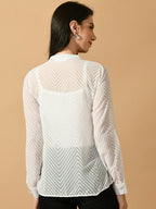Myshka Women's White Georgette Solid Sheer Shirt | Grocsy