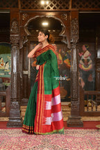 Very Much Indian Handloom Cotton Viscose Ilkal Saree Bright Green With Red Border | Grocsy