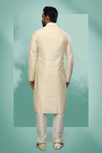Raivat Ethnic Art Silk Mirror Embroidery Work Kurta Pajama In Cream Colour | Grocsy