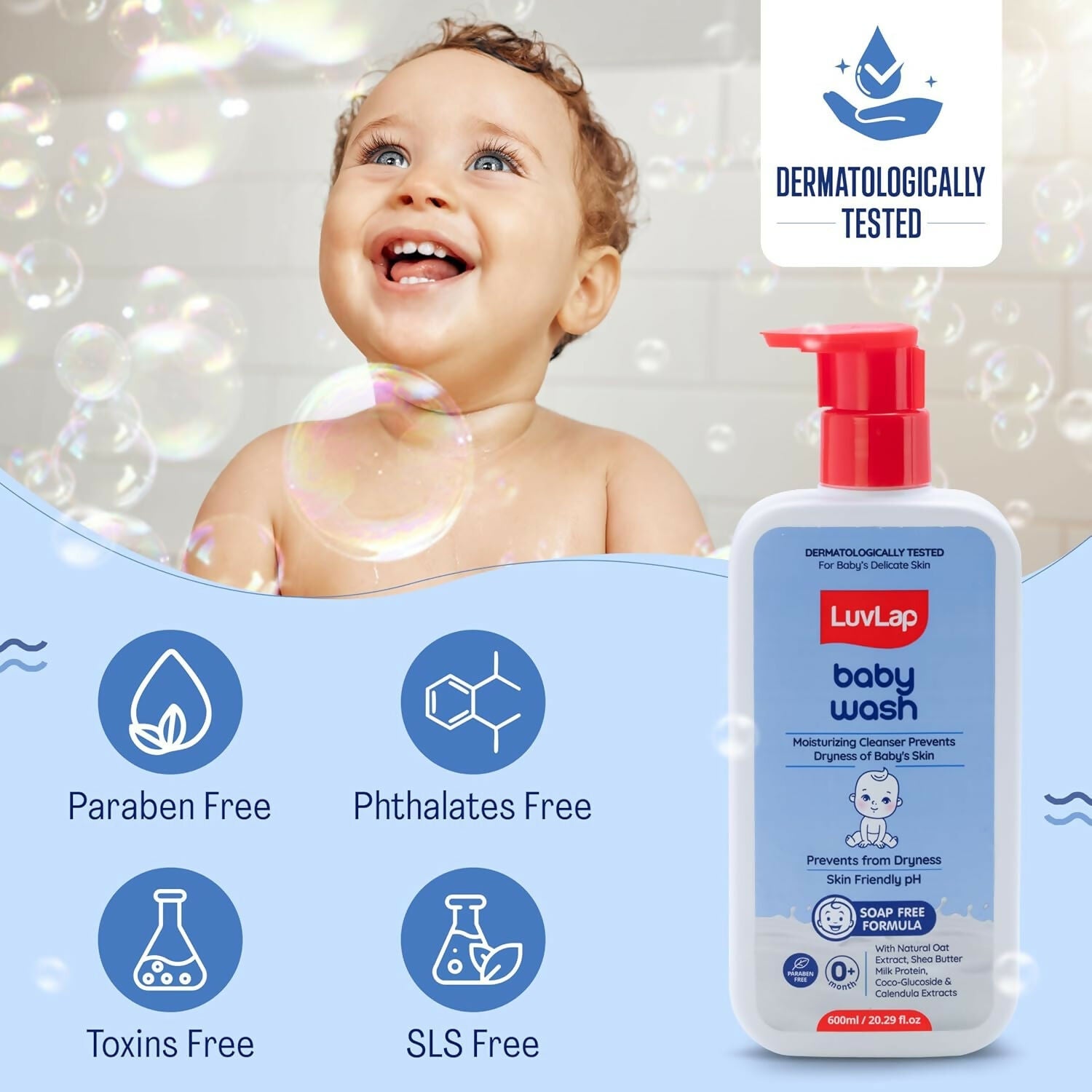 LuvLap Baby Wash with Milk Protein, Oatmeal, Shea Butter and Vitamin E | Grocsy