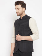 Even Apparels Black Merino Men Woven Nehru Jacket | Grocsy
