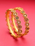 Priyaasi Women Set Of 2 Gold-Polished Multicolored Stones Studded Bangles in Floral Pattern - Noz2Toz