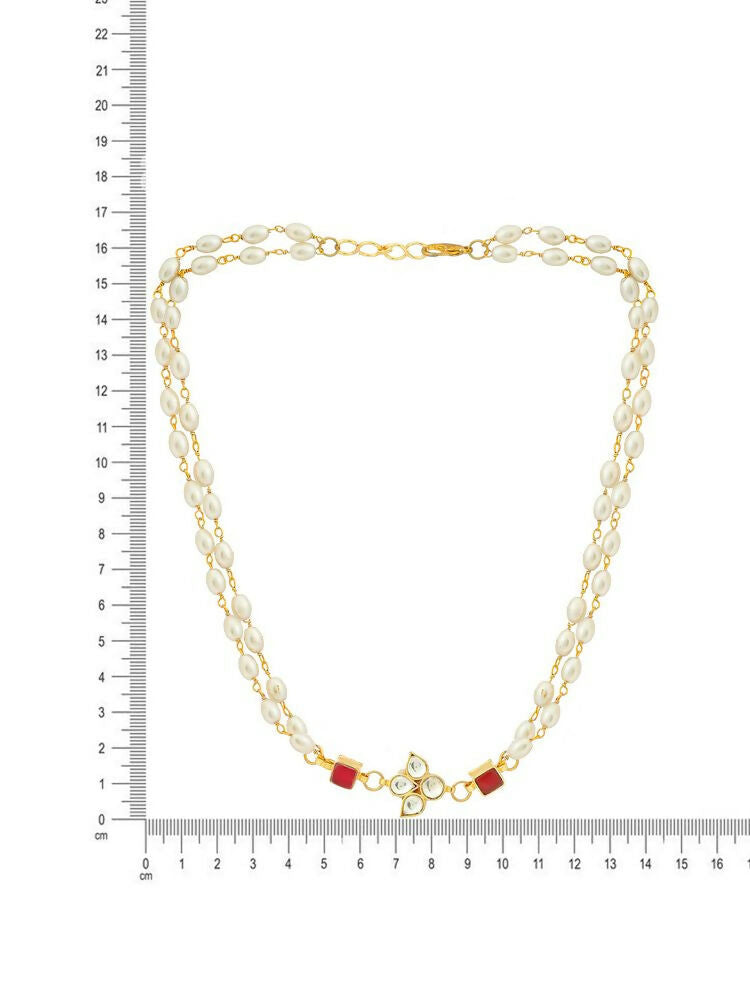 White and Red Beaded Gold Plated Flower Kundan Necklace - Ruby Raang | Grocsy