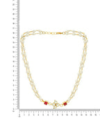 White and Red Beaded Gold Plated Flower Kundan Necklace - Ruby Raang | Grocsy
