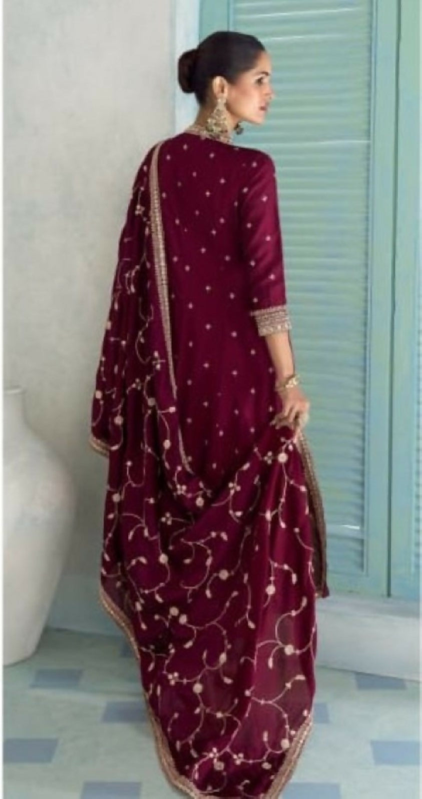 Anaita Maroon Chinon Anarkali Suit with Embroidery Sequins Work | Grocsy
