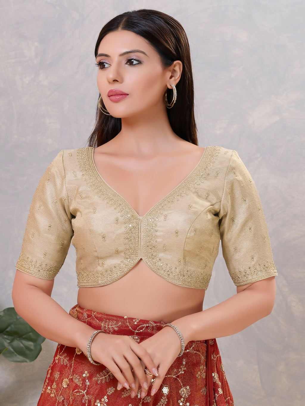 Joban Fashion Women Silk Light-Gold Stitched Blouse | Grocsy