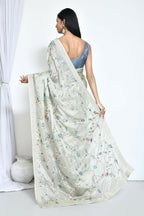 Green Satin Silk Sequence Embroidered With Stone Work Festive Saree - Nimaya Denzy | Grocsy