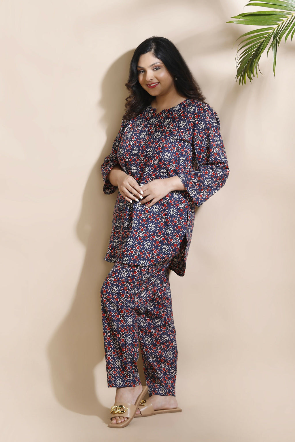 Breathables Geometric Cotton Co-Ord Set – Blue | Grocsy