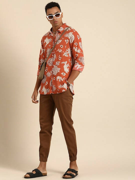 Orange Men Pure Cotton Relaxed Opaque Printed Casual Resort Shirt - Mahotsav | Grocsy