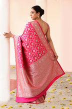 Joban Fashion Hot Pink Soft Pure Handloom Banarasi Silk Saree | Grocsy