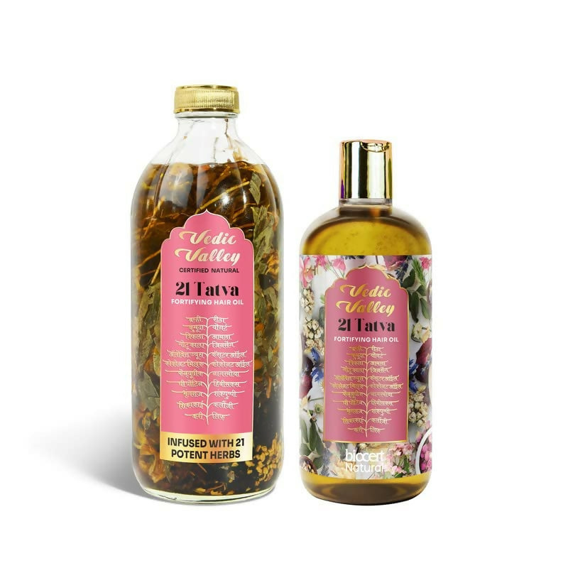 Vedic Valley Ayurvedic 21 Tatva Hair Brew Oil with 21 Herbs & Refill Combo | Grocsy