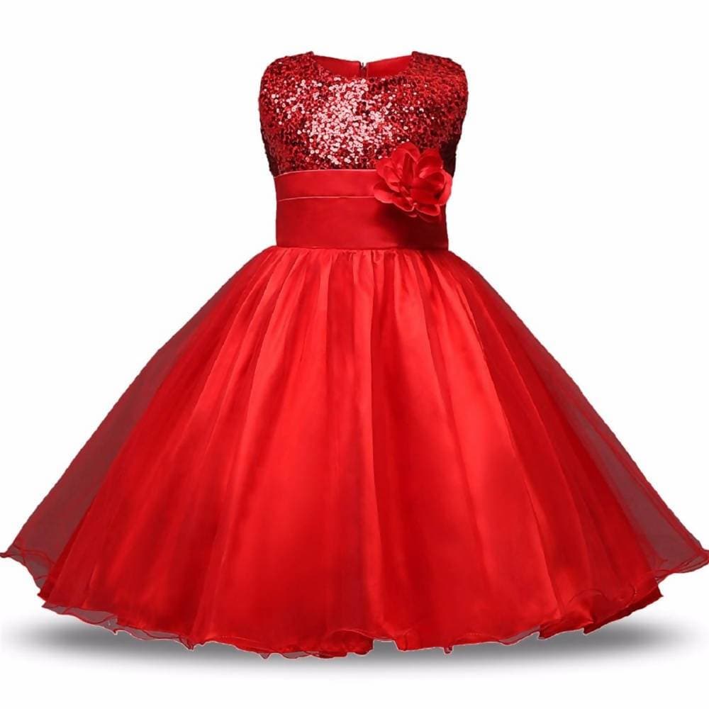 Asmaani Baby Girl's Red Color Satin Trendy Full Length Dress (AS-DRESS-22043) | Grocsy