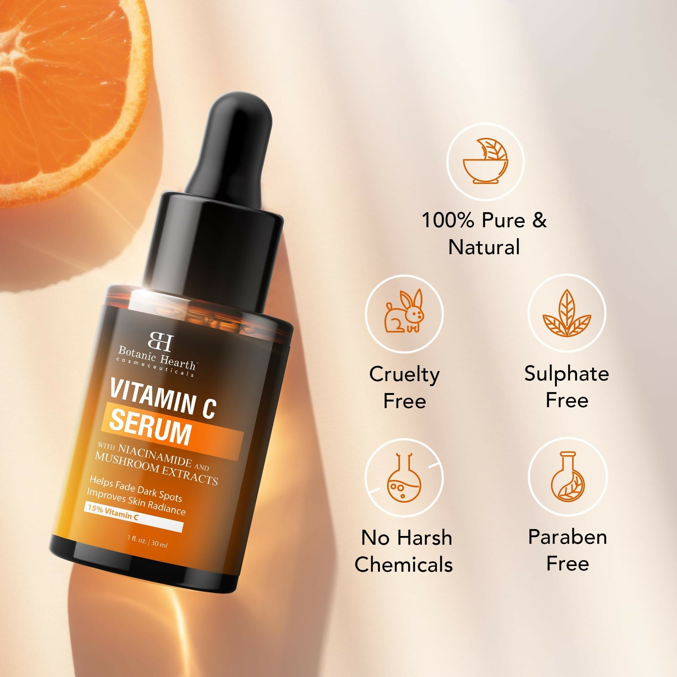 Botanic Hearth 15% Vitamin C Face Serum Targets Dark Spots, Sun Damage, Wrinkles to Brighten & Even Tone Skin | Grocsy