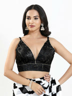Joban Fashion Black Satin Crush Padded Blouse With V Neck Sleeveless | Grocsy