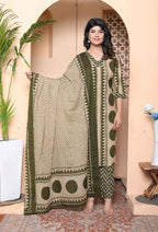 Miravan Womens Polka Dot Printed V-Neck Kurta With Palazzo And Dupatta Set | Grocsy
