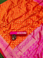 DEIANA'S Beautiful Designer Golden zari Soft Lichi Silk Saree - Orange | Grocsy