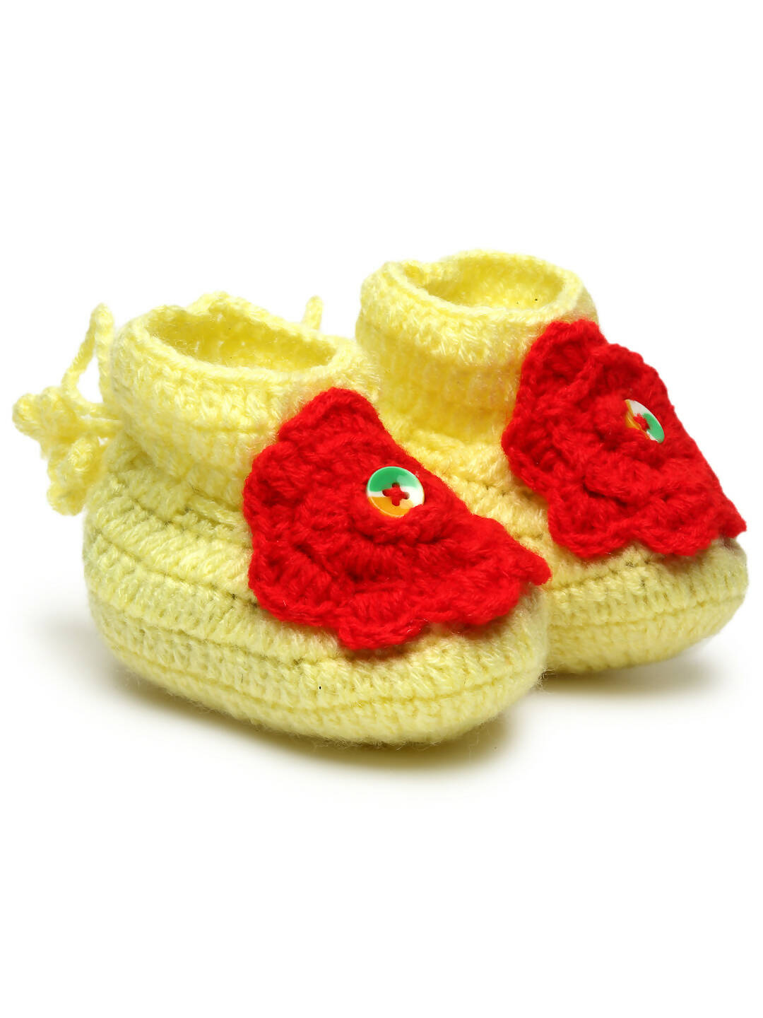 Chutput Kids Woollen Hand Knitted Flower Detailed Booties - Yellow | Grocsy