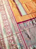 DEIANA'S Beautiful Designer Golden zari Soft Lichi Silk Saree - Orange | Grocsy