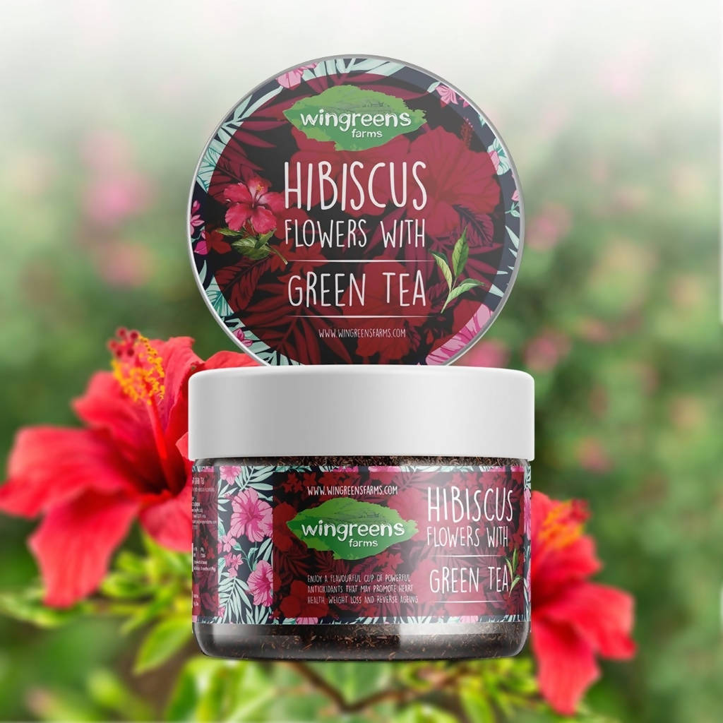 Wingreens Farms Hibiscus Flowers With Green Tea | Grocsy