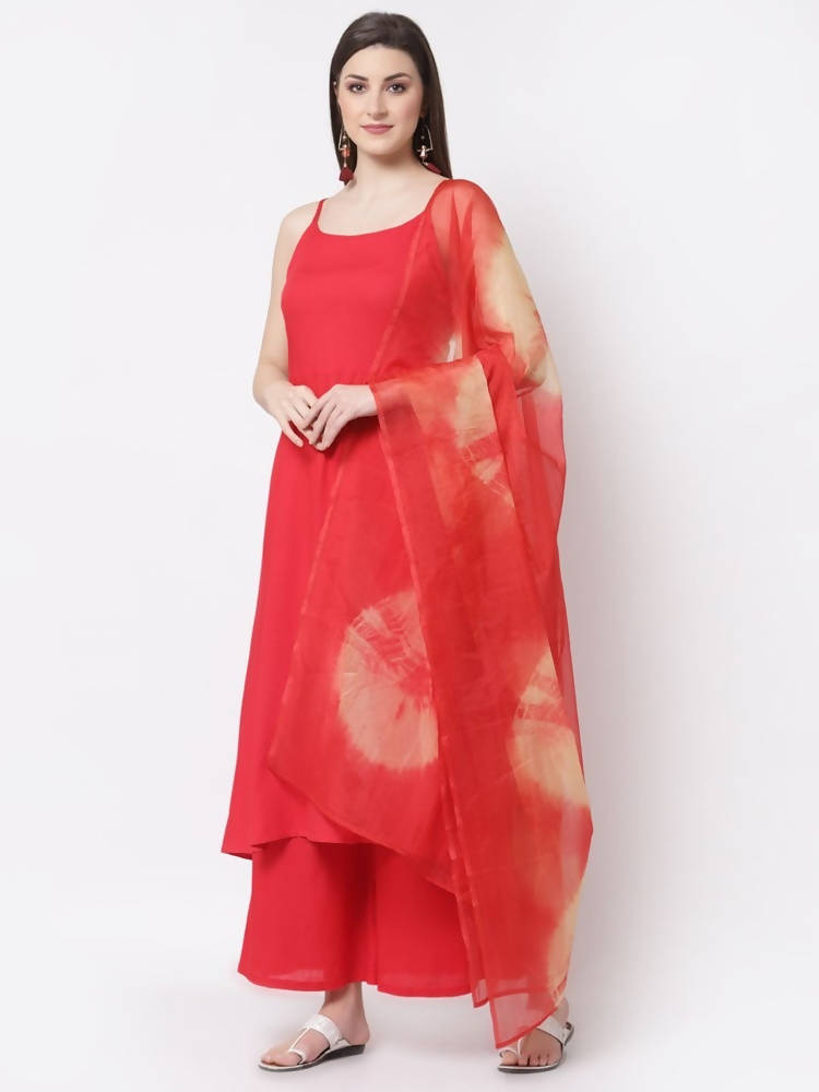 Myshka Red Color Rayon Solid Kurta With Palazzo Dupatta Set | Grocsy