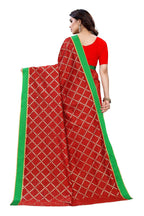 Vamika Red Linen Foil Print Saree (YOGI RED) | Grocsy