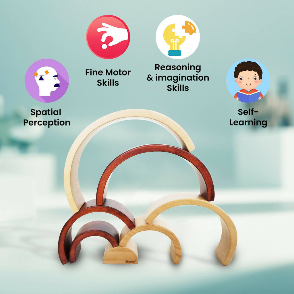 Matoyi Wooden Arch Shaped Stacker Multicolor - 7 Piece | Grocsy