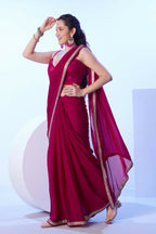 Pink Satin Moss Solid Designer & Lace Work Saree - Samaa | Grocsy