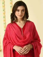 Myshka Women's Pink Velvet Kurta & Trousers With Dupatta Party Sets | Grocsy