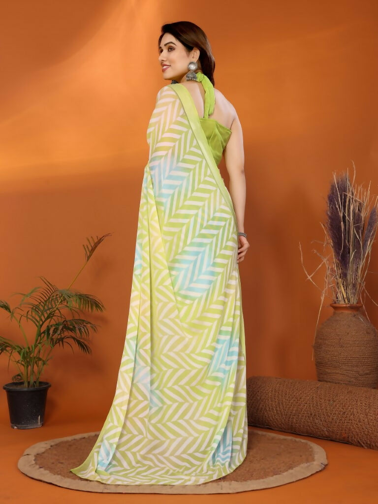 Partywear Designer Bright Moss Satin Patta lemon Fancy Saree - Durga | Grocsy