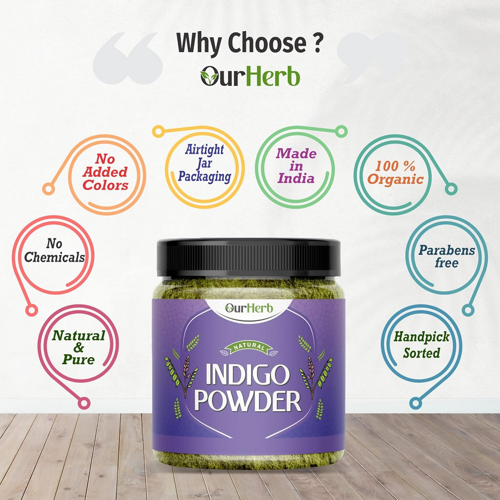 OurHerb Pure & Organic Indigo Leaves Powder For Black Hair Colour | Grocsy