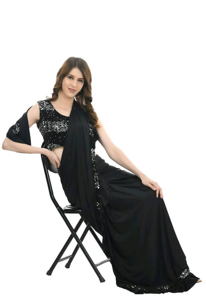 Mominos Fashion All Season Wear Black Ruffled Ready To Wear Saree | Grocsy