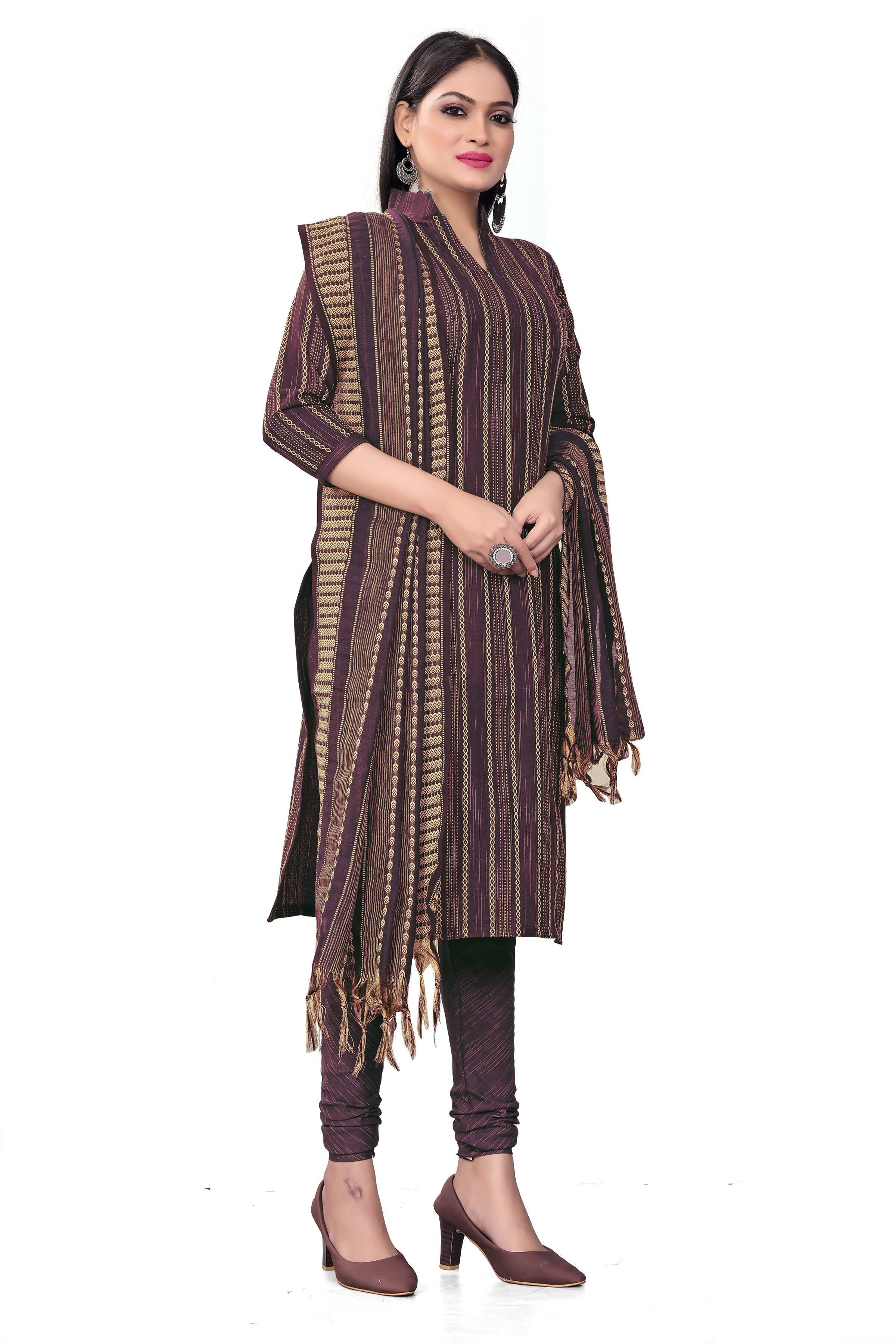 Purple Cotton Jacquard Woven Unstitched Dress Material - Tanvi | Grocsy